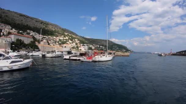 Dubrovnik Croacia Julio 2019 Barcos Atados Puerto Del Casco Antiguo — Vídeo de stock
