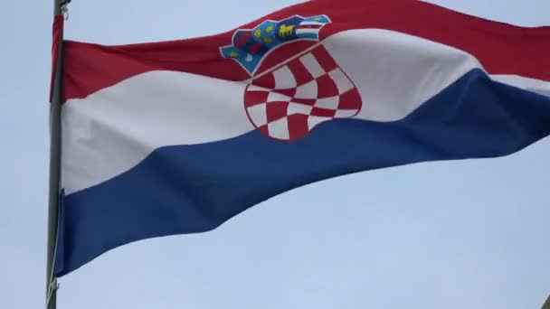 Croatia Flag Waving Wind Mast Middle Coat Arms Croatia — Stock Video