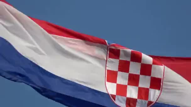 Croatian Flag Waving Wind Tricolour Flag Has Middle Coat Arms — Stock Video