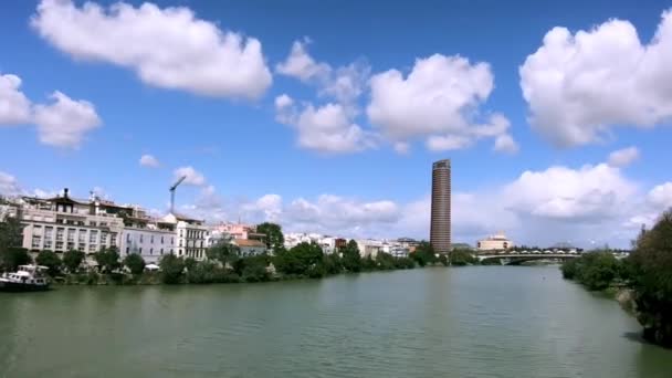 Timelapse Torre Pelli Torre Sevilla Famoso Arranha Céu Sevilha Espanha — Vídeo de Stock