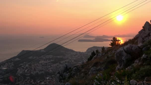 Bella Vista Sul Tramonto Con Funivia Dubrovnik Che Sale Colori — Video Stock