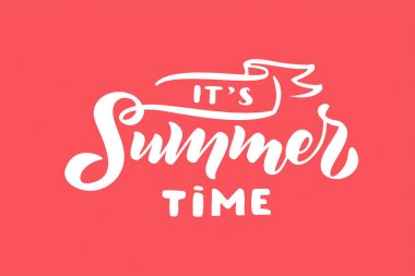 Kırmızı arka plan üzerinde Yaz el yazısı fırça kaligrafik yazı kompozisyonu. Vektör çizimi