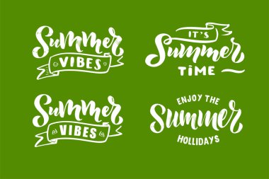 Yeşil arka plan üzerinde Yaz el yazısı fırça kaligrafik yazı kompozisyon kümesi. Vektör çizimi