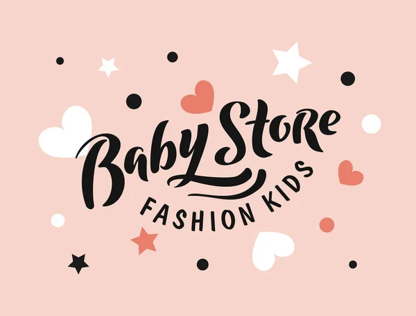 Moda Niños Plantilla Dibujada Mano Baby Store Sobre Fondo Pastel — Vector de stock