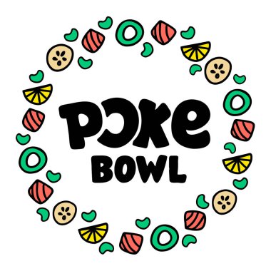 Restoran için Poke Bowl Logosu. Vektör Tasarım Elemanı