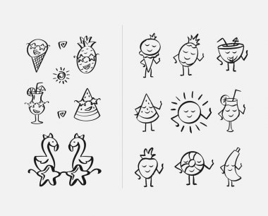 Parti için elle çizilmiş meyveler. . Vektör çizimi