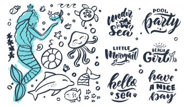 Elle çizilmiş yazı seti. Vektör çizimi