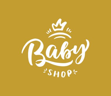 Ochre arka plan üzerinde yazı ile minimalist serin çocuk dükkanı logosu. Vektör çizimi