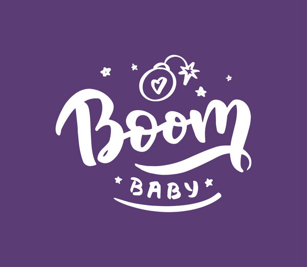 Minimalistic cool kid shop logo with lettering on dark purple background. Vector illustration