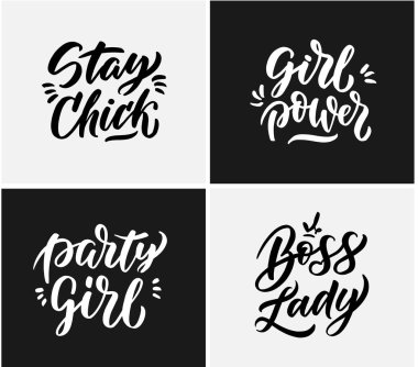 Kız güç kaligrafi yazı ile Minimalist logosu. Vektör çizimi