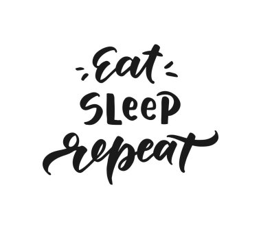 Minimalist logo ile uyku tekrar kaligrafi yazı yemek. Vektör çizimi