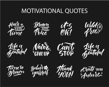 Motivasyon tırnak ile minimalist logolar. Vektör çizimi