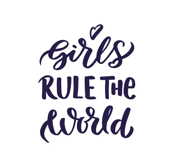 Minimalistic Logo Girls Rules World Calligraphy Lettering Vector Illustration — Stock Vector