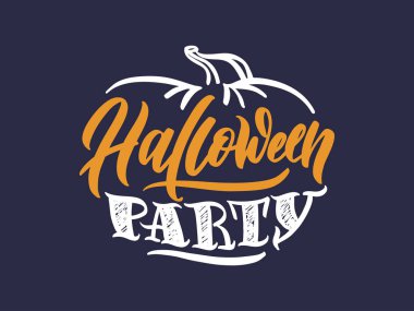 Davet veya tebrik kartı için Cadılar Bayramı şenlikli parti kaligrafisi. Vektör çizimi