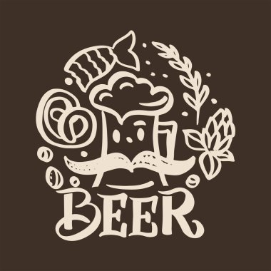 Logo, poster, şablon, kartpostal veya afiş için cam ile bira kelime