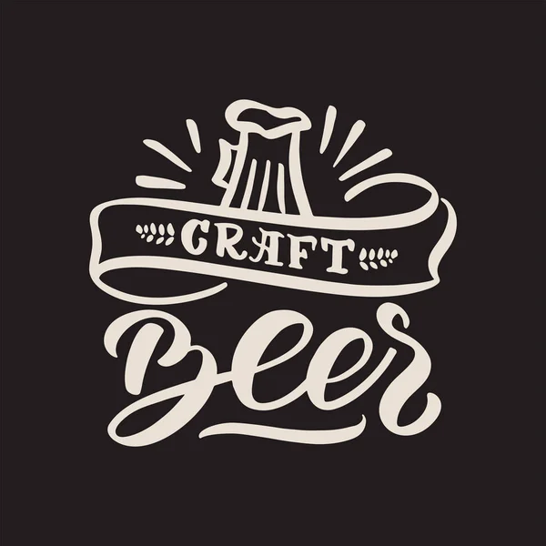 Bannière Dessinée Main Avec Bière Artisanale Texte — Image vectorielle