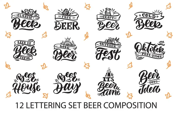 Frases Cerveja Banner Para Logotipos Cartazes Modelos Cartão Postal Banner —  Vetores de Stock