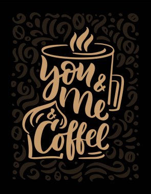 Siyah arka plan üzerinde cupcake kroki ile el çizilmiş fincan İlham verici ifade