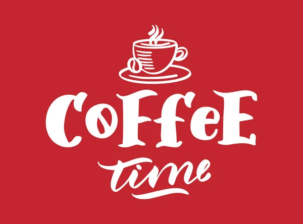 Logo Calligraphie Créative Avec Café Sur Fond Rouge — Image vectorielle