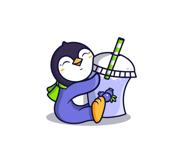 Az ICE Drink logó. Logotípus pingvin tejkoktéllal — Stock Vector