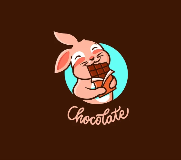 Csokoládé Logó Logotípus Nyúl Csokit Eszik Vicces Állat Rajzfilm Karakter — Stock Vector