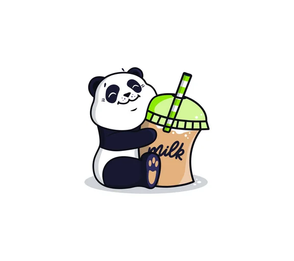 Logo Ice Drink Logotipo Panda Con Cóctel Leche — Archivo Imágenes Vectoriales