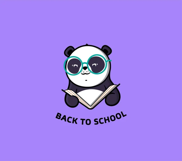 Logo Panda membaca buku. Karakter kartun lucu untuk pendidikan - Stok Vektor