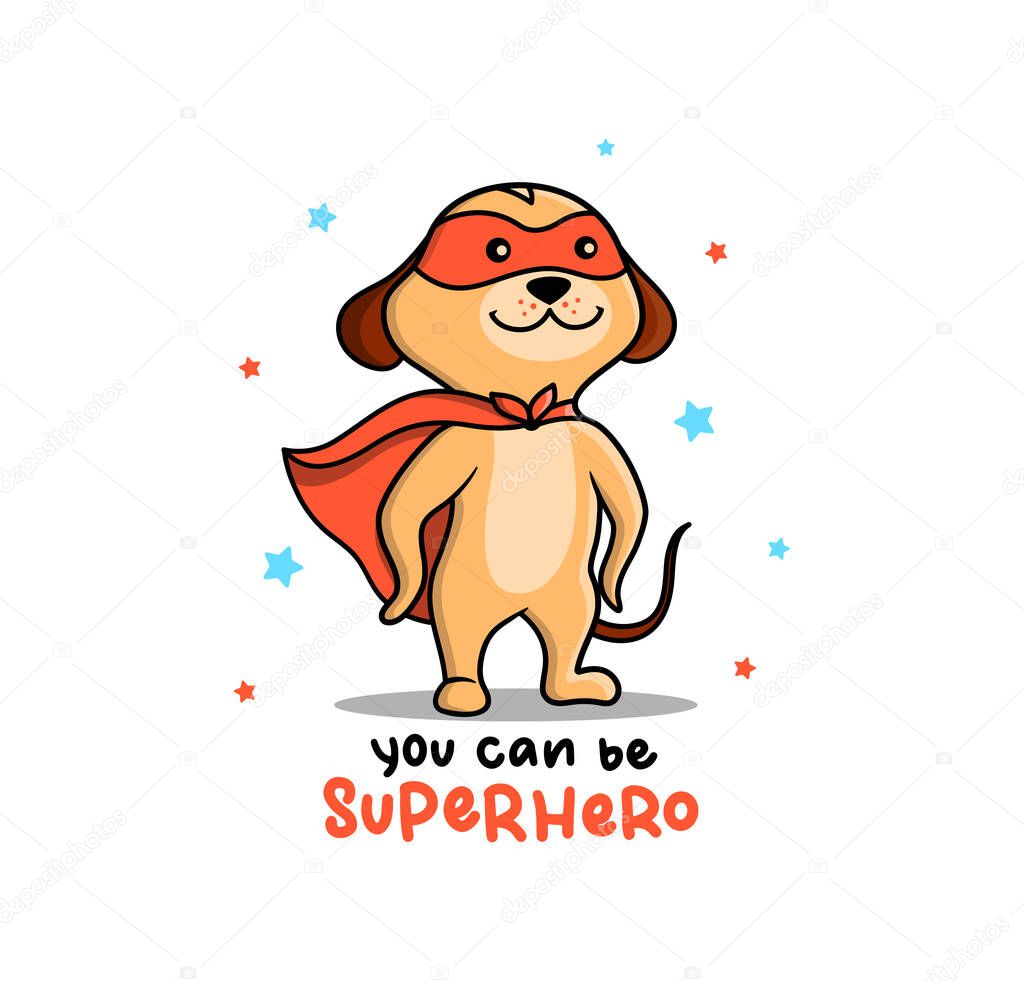 The composition is a powerful animal hero. The funny African meerkat is good for ads, logos, kid posters, cards, etc. Vector illustration with lettering - You can be Super hero.