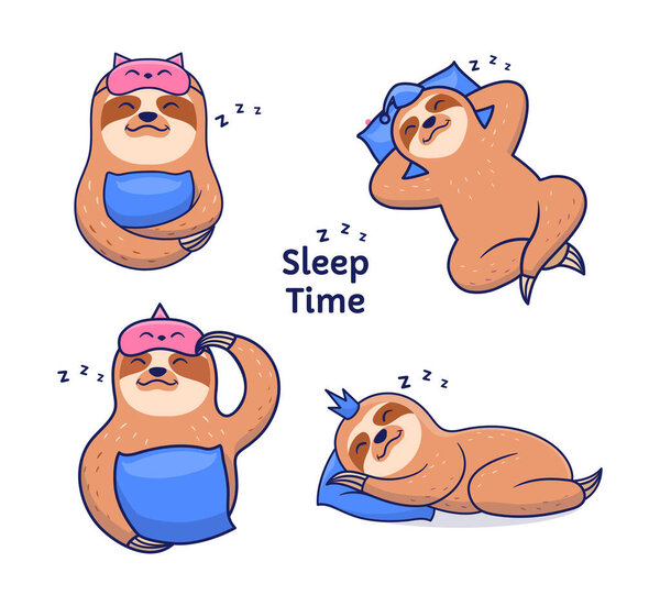 Set of funny sloths sleeping at night. The sleep time collection