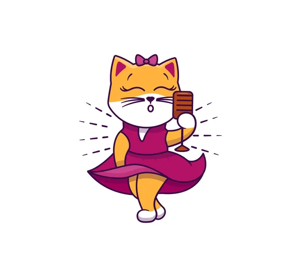 서론 스타일의 귀여운 고양이. 아름다운 드레스를 입고 재즈를 연주하는 작은 고양이 — 스톡 벡터