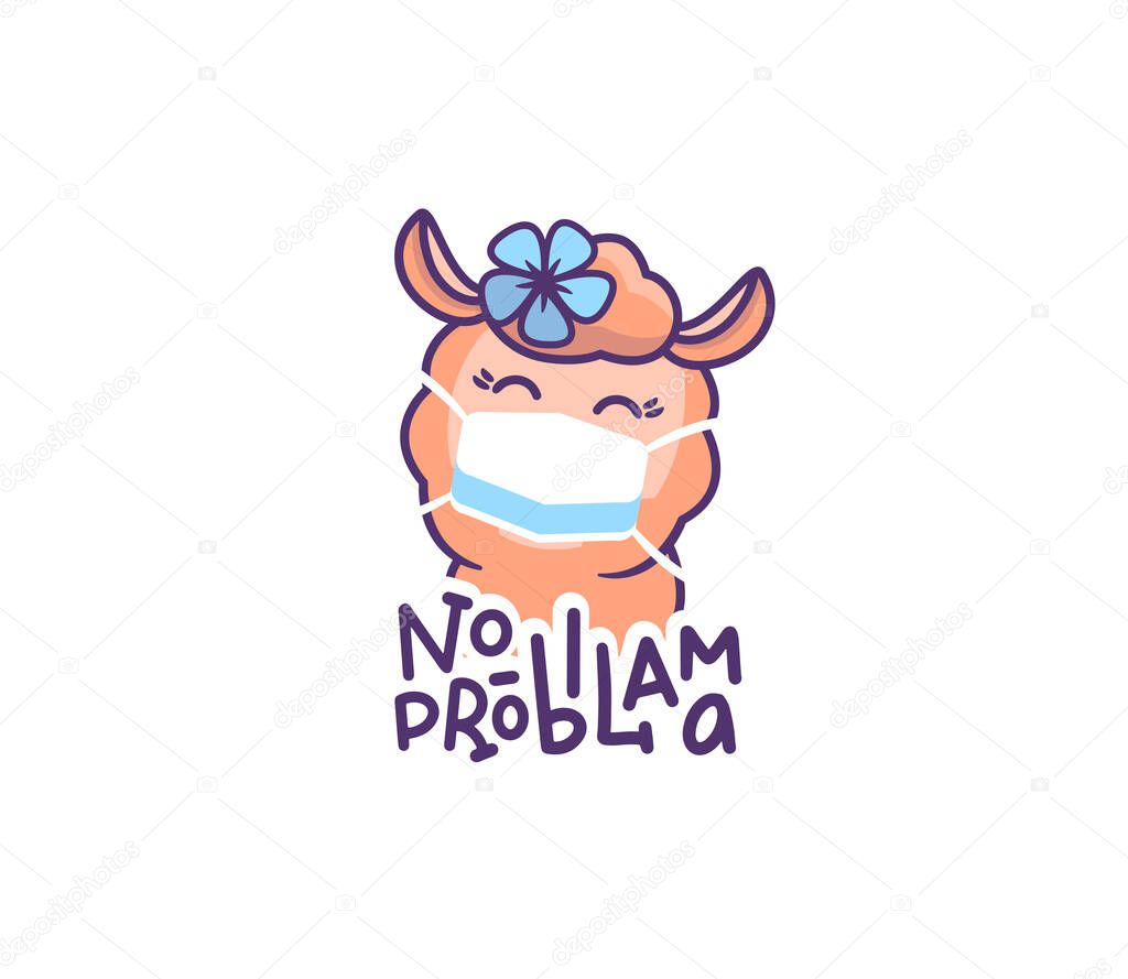 The funny llama no problama. Cartoonish animal with mask