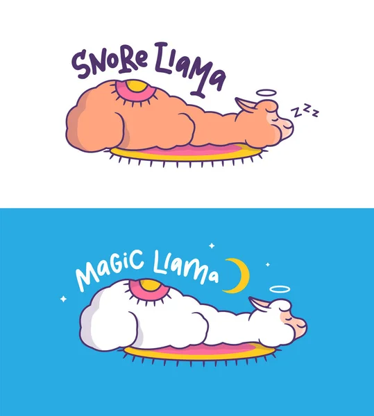 Las llamas mágicas están durmiendo. alpaca de dibujos animados — Vector de stock