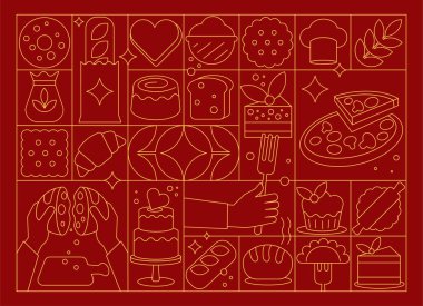 Bir Vektör İllüstrasyonunda Fırın ve Mutfak Tasarımı İçin Doğrusal ve Ana Desen ve Arkaplan