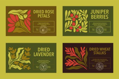Universal Botanical Label Pack. Square Retro Logos with Stylized Plants, Abstract flowers in a vector illustration