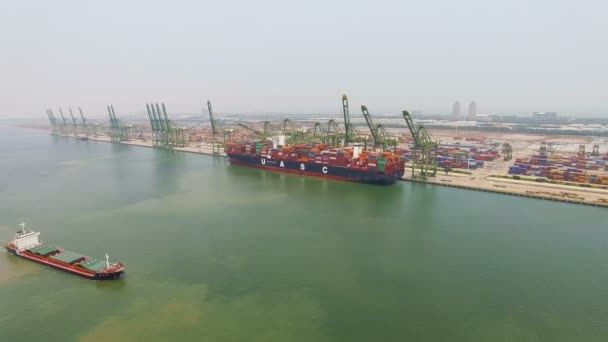 Letecký pohled na velkou kontejnerové plavidlo na moři — Stock video