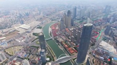 Modern binalar ve kentsel şehir manzarası havadan çekim, Tianjin, Çin