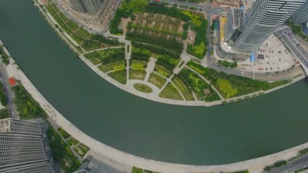 Fotografía aérea de edificios modernos y paisaje urbano, Tianjin, China — Vídeos de Stock