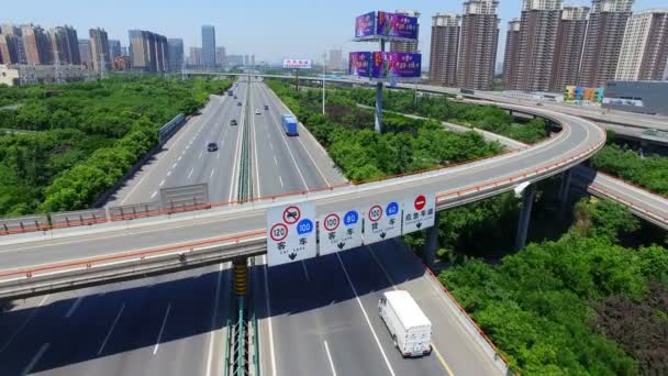 Xian, China,16 May 2017,AERIAL shot of traffic moving on overpasses,Xian,China. — Stock Video