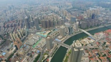 Modern binalar ve kentsel şehir manzarası havadan çekim, Tianjin, Çin