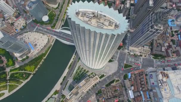 Vzdušný záběr moderních budov a městského Cityscape, Tianjin, Čína — Stock video