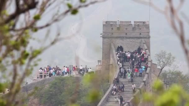 Пекін, Китай-08 травня, 2013-туристи йдуть вгору і вниз по сходах великої стіни, 08 травня, 2013, Пекін, Китай. — стокове відео