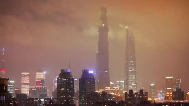 夜の上海市浦東地区のタイムラスペショット — ストック動画
