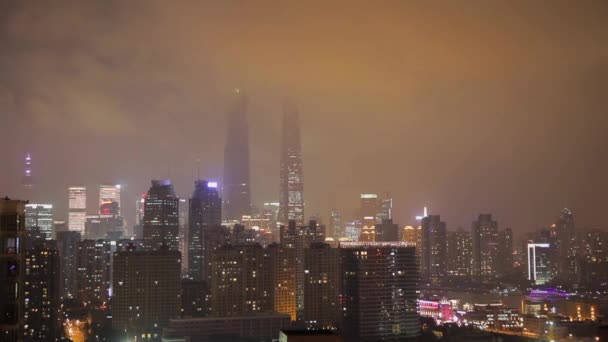 Timelaspe disparo del distrito de pudong de la ciudad de Shanghai por la noche — Vídeos de Stock