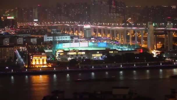 Timelaspe skott av Huangpu River på kvällen, Shanghai, Kina. — Stockvideo