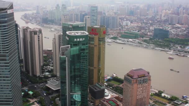 Shanghai Lujiazui Financial District och Huangpu River, Shanghai, Kina — Stockvideo