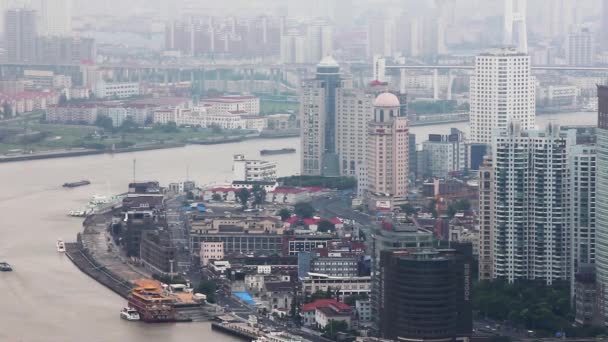 Shanghai Lujiazui distrito financiero y el río Huangpu, Shanghai, China — Vídeo de stock