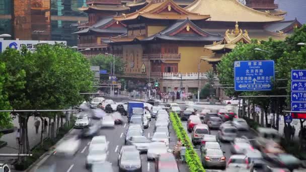 Timelapse av rusningstrafik i Jingan District, Shanghai, Kina — Stockvideo
