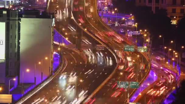Timelapse av upptagen trafik över överfart i modern stad, Shanghai, Kina — Stockvideo
