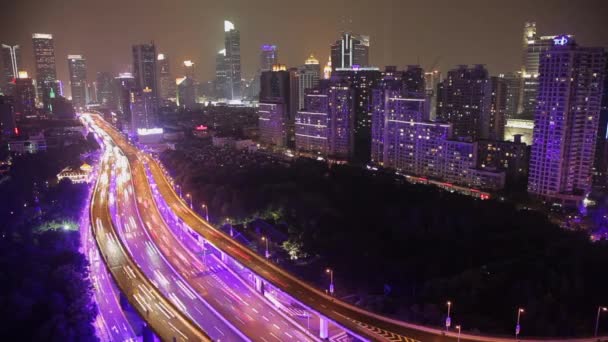 현대 도시, 상하이, 중국에서 고가도로를 통해 바쁜 교통의 타임 랩스 — 비디오