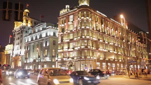 SHANGHAI China - SEP 10:The Bund at night in Shanghai. Night view along The Bund in central Shanghai — Stock Video